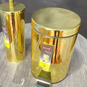 تصویر سطل و فرچه حمام 3 لیتری ( سطل زباله حمام سطل سرویس بهداشتی ست سطل و برس ) استیل با سطل جداشونده پلاستیکی رنگ طلایی براق 