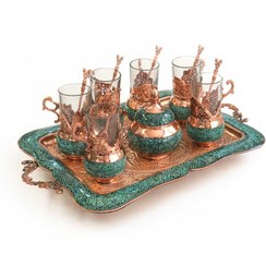 تصویر سرویس چایخوری مس و فیروزه کوب 