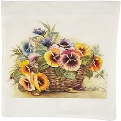 تصویر کوسن بهاری طرح سبد بنفشه کوسن بهاری