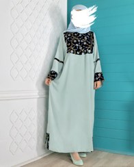 تصویر مانتو زنانه مدل آسمان | جنس سوپر کرپ ابریشم با سوزن‌دوزی، فری سایز، رنگ آبی – قد ۱۴۵ سانتیمتر کد ۱۴۰۴۹