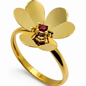 تصویر انگشتر طلا گل نگین‌دار 