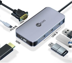 تصویر هاب TYPE-C چندکاره لکو مدل Lecoo LKC1345H LECOO 6in1 Type-C Hub 3*USB 3.0 / HDMI 4K / VGA / PD Adapter of Apple MacBook USB interface & Android - Plug and Play | LKC1345H