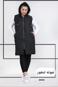 تصویر پافر زنانه کلاهدار زیگزاکی سایز بزرگ 