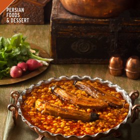 تصویر کنسرو خورش قیمه بادمجان بدون گوشت گیلانی 460 گرم Gilani canned Qeymeh with eggplant meatless 460 gr