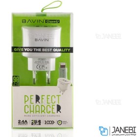 تصویر شارژر دیواری و کابل لایتنینگ باوین Bavin PC390Y Lightning Charger 