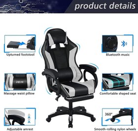 تصویر TBQATNTS Gaming Chair with SpeakersLed Gaming ChairErgonomic Pro Gaming Chair with Full Massage Lumbar Support Bluetooth Speakers Backrest Adjustable/Gaming Chairs for AdultsBlack - ارسال 15 الی 20 روز کاری 