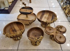 تصویر سرویس پذیرایی چوبی برنجی گل سوسن کد wood-Sosan00 