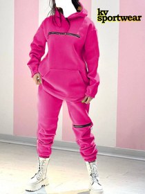 تصویر ست هودی شلوار زیپ دار زنانه کد 003 Womens zipper pants hoodie set code 003