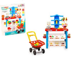 تصویر اسباب بازی سوپرمارکت ۶۵ قطعه با چرخ خرید مناسب کودک و خردسال 