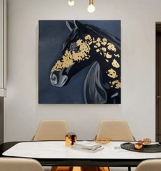 تصویر تابلو دکوراتیو اسب سیاه Black horse decorative painting