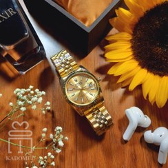 تصویر ساعت زنانه برند Rolex Gold مدل دیت جاست کد C02 