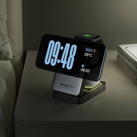 تصویر شارژر وایرلس ۳ کاره اپل مدل W91 ظرفیت ۱۵ وات 