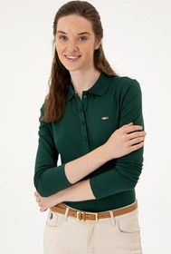 تصویر زن سبز تیره پایه چوگان yaka yaka sweatshırt 50313593-vr079 Kadın Koyu Yeşil Basic Polo Yaka Sweatshırt 50313593-VR079