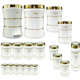 تصویر سرویس 18پارچه کمرباریک خطی سفید طلا یونیک مدل4597 