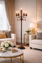 تصویر آباژور کنار سالنی چوبی فندوقی شاخه مشکی 