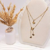 تصویر گردنبند آبشاری 2 لاین پروانه طلایی 