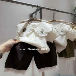 تصویر ست شومیز و شلوارک دخترانه وارداتی طرح گل‌دوزی 