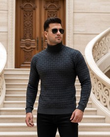 تصویر بافت یقه اسکی مردانه زغال سنگی طرحدار مدل 1990 