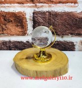 تصویر کره زمین شیشه ای کریستال با پایه طلایی سایز بزرگ 