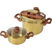 تصویر زودپز دوقلو تفال مدل Gold01 با بدنه استیل 