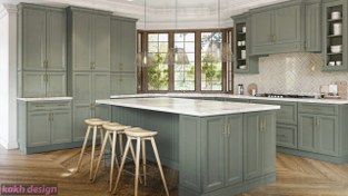 تصویر کابینت نئوکلاسیک روکش وکیوم سوپر مات کره ای - سرو چوب / سبز کم رنگ 