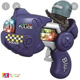 تصویر اسباب بازی تفنگ موزیکال چراغ دار طرح پلیس Toy musical gun with police design