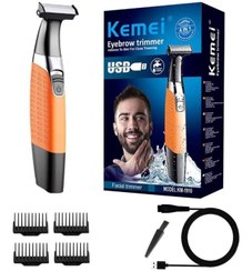 تصویر موزن ابرو و صورت مدل KM1910 رنگ مشکی/نارنجی/نقره‌ای به ابعاد 18x3.6 سانتیمتر برند kemei 