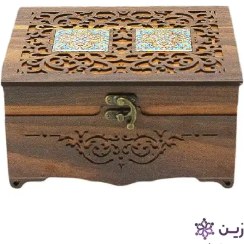 تصویر جعبه چوبی پذیرایی خشکبار و شکلات 2 کاشی سنتی مدل D61 