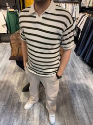 تصویر تیشرت بافت یقه دار پولو مدل اولد مانی سایز XL و کرم سفید 