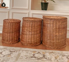 تصویر سبد حصیری گرد درب دار 