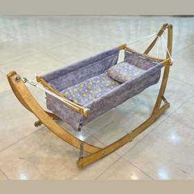 تصویر گهواره ننو طرح قلب طوسی زرد 