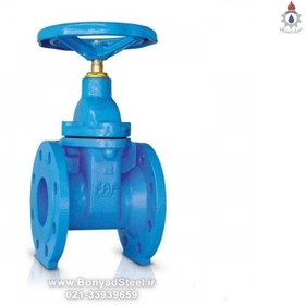 تصویر شیر کشویی چدنی زبانه فلزی رینگ استیل سایز 6 اینچ PN16 سام شیر دروازه ای چدنی زبانه فلزی فلنج دار سایز 6 اینچ F۵ رینگ استیل PN16 سام GATE VALVE SAM