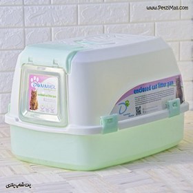 تصویر ظرف دستشویی گربه دنیل مسقف cat litter box سفید و سبز ابعاد ۵۸*۴۰*۳۷ سانتی متر کد ۵۲۷ 