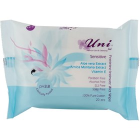 تصویر دستمال مرطوب و معطر پاک کننده بانوان پوست حساس یونی لد Uni Led Feminine Intimate Wet Wipe Sensitive Skin