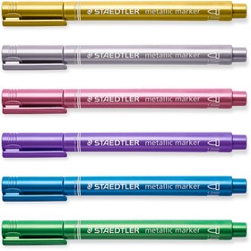 تصویر ماژیک متالیک 6 رنگ استدلر Staedtler Metallic Marker به همراه راپید 