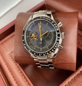 تصویر ساعت مچی مردانه امگا اسپید مستر استیل کرنوگراف صفحه مشکی OMEGA Speedmaster 0929 