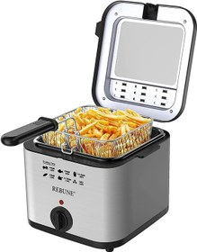 تصویر REBUNE Deep Fryer 2.5L 1800W with View Window and Stainless Steel Lid for Home, Kitchen and Restaurants RE-11-048 Silver/Black 2 Years Warranty 