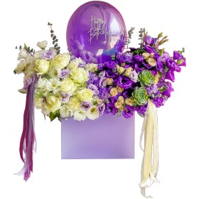 تصویر باکس گل بنفش رز و لیسیانتوس 