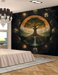 تصویر بکدراپ و تپستری فردی کالکشن طرح درخت زندگی قابل شستشو - 1 tree of life tapestry