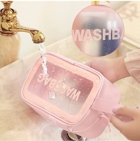 تصویر کیف استخر شیشه ای زنانه و دخترانه واش بگ ( wash bag ) صورتی فانتزی و شیک برای استخر شنا 