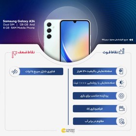 تصویر گوشی موبایل سامسونگ مدل Galaxy A34 5G دو سیم کارت ظرفیت 128 گیگابایت و رم 8 گیگابایت به همراه شارژر 25وات سامسونگ Samsung Galaxy A34 5G Dual SIM 128GB And 8GB RAM Mobile Phone with 25W Samsung charger