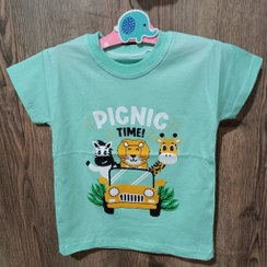 تصویر تیشرت حیوانات جنگل رنگ سبزآبی 