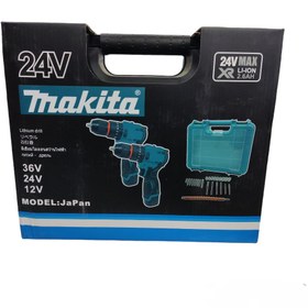 تصویر دریل شارژی چکشی موتور براشلس 24 ولت سه نظام فلزی 13 ماکیتا مدلXR2.6AH با کیف BMC Makita