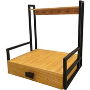 تصویر استند کافه بار چوبی کشودار مسترکلاغ _ دو رنگ کافه بار چوبی کشودار بغله مشکی