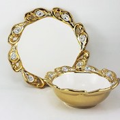 تصویر یونیک سرامیک طلایی طاووسی کاسه و بشقاب کد 1048 