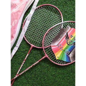 تصویر راکت بدمینتون جفتی (Zhi bo sport 125) همراه با کاور، رنگ صورتی ZHI Bo sport 125 Badminton Rocket color pink