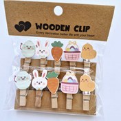 تصویر گیره کاغذ چوبی فانتزی طرح خرگوش ۱۰ عددی 