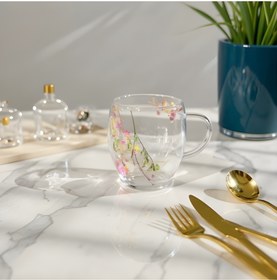 تصویر ماگ پیرکس دوجداره گلدار ۲۵۰ میل Pyrex Double Wall Glass Mug Floral Design 250ml