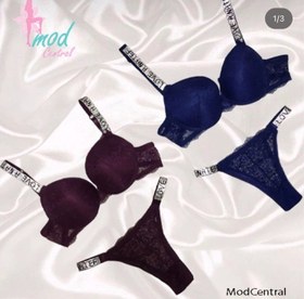 تصویر ست شورت و سوتین طرح ویکتوریا سکرت مدل لاو سکرت نگین دار Victoria secret underwear Love secret