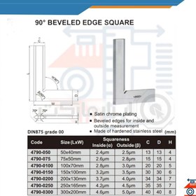 تصویر گونیا مویی اینسایز 50x40 میلی متر مدل 050-4790 Insize 90° Beveled Edge Squares 4790-050